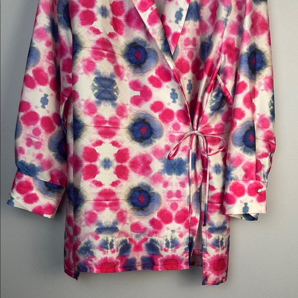 NWOT ZARA Printed Blazer Size XL Wrap Tie Tunic Top Lightweight Long Sleeve - Picture 5 of 16